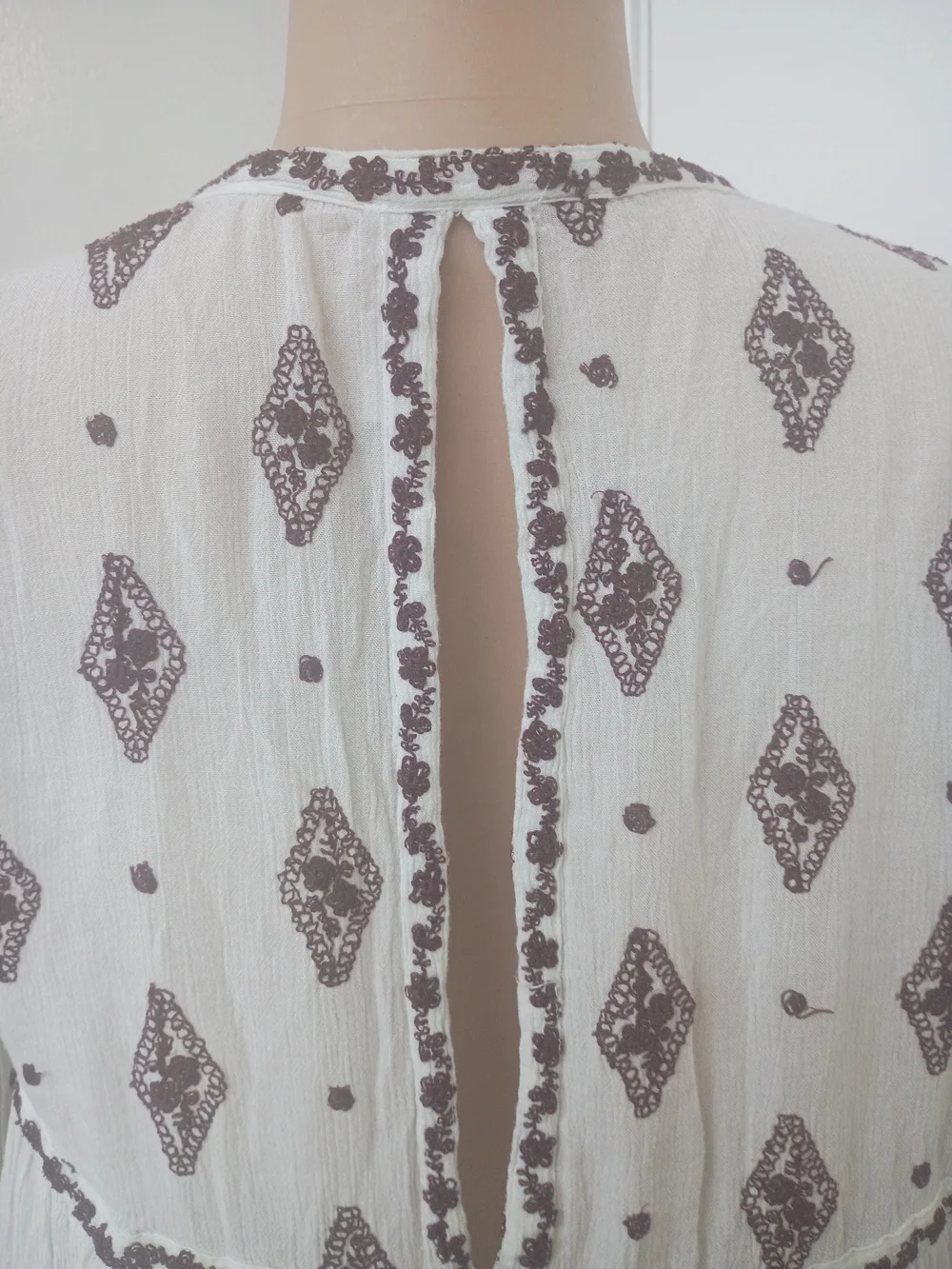 Free People White Peasant Blouse with Purple Print
